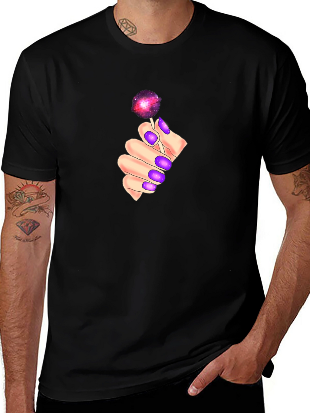 Galaxy Lollipop Graphic Tee - Black Cotton Comfort