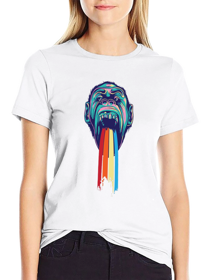 Psychedelic Monkey Rainbow Puke Graphic Tee - Black