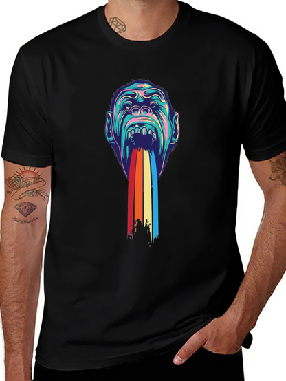Psychedelic Monkey Rainbow Puke Graphic Tee - Black