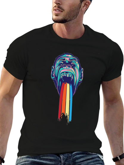 Psychedelic Monkey Rainbow Puke Graphic Tee - Black