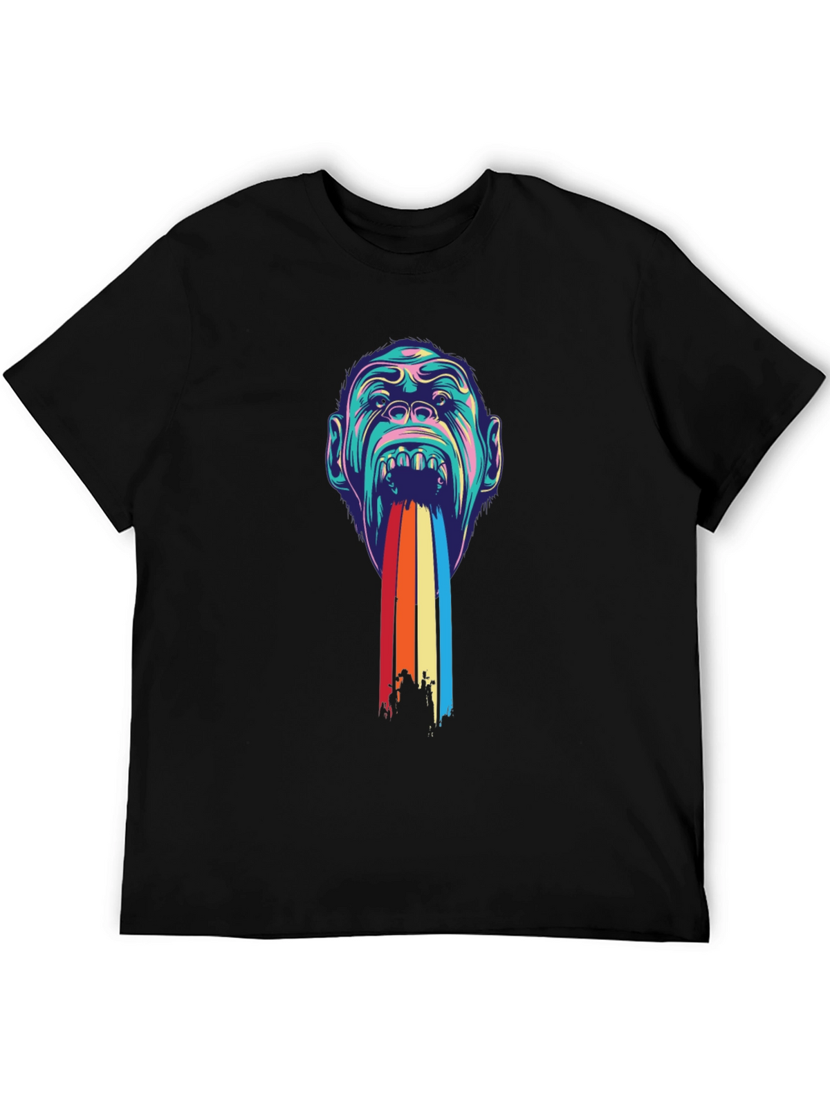 Psychedelic Monkey Rainbow Puke Graphic Tee - Black
