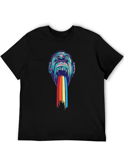 Psychedelic Monkey Rainbow Puke Graphic Tee - Black