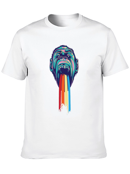 Psychedelic Monkey Rainbow Puke Graphic Tee - Black