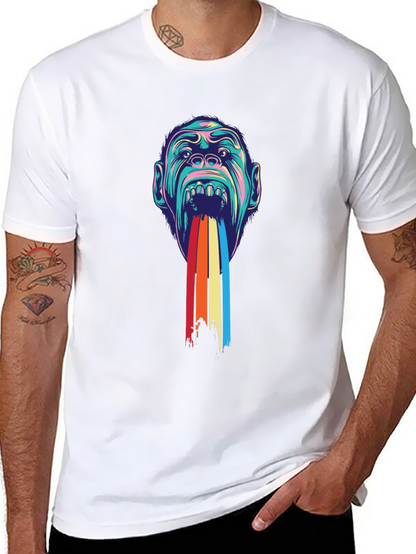 Psychedelic Monkey Rainbow Puke Graphic Tee - Black