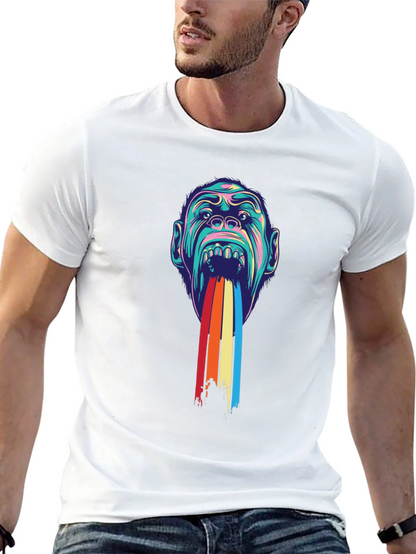 Psychedelic Monkey Rainbow Puke Graphic Tee - Black