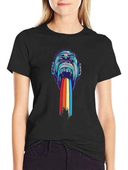 Psychedelic Monkey Rainbow Puke Graphic Tee - Black