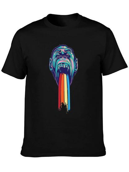 Psychedelic Monkey Rainbow Puke Graphic Tee - Black