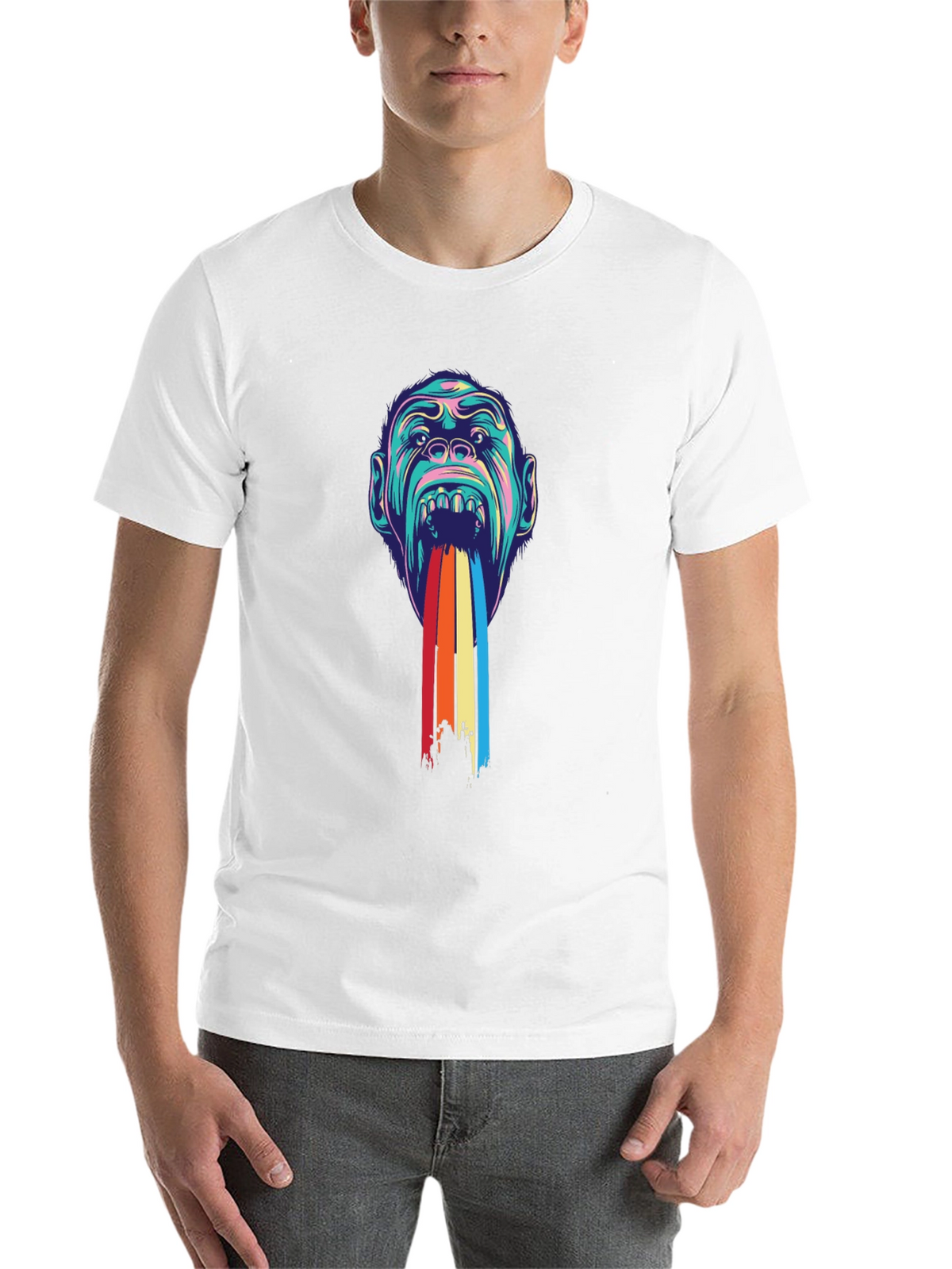 Psychedelic Monkey Rainbow Puke Graphic Tee - Black