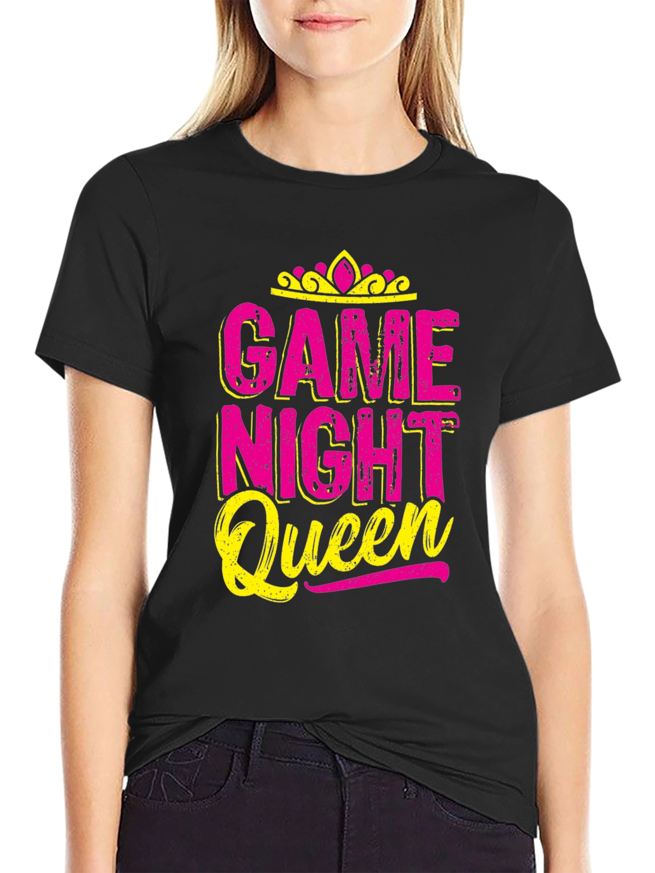 Game Night Queen T-Shirt - Pink & Yellow