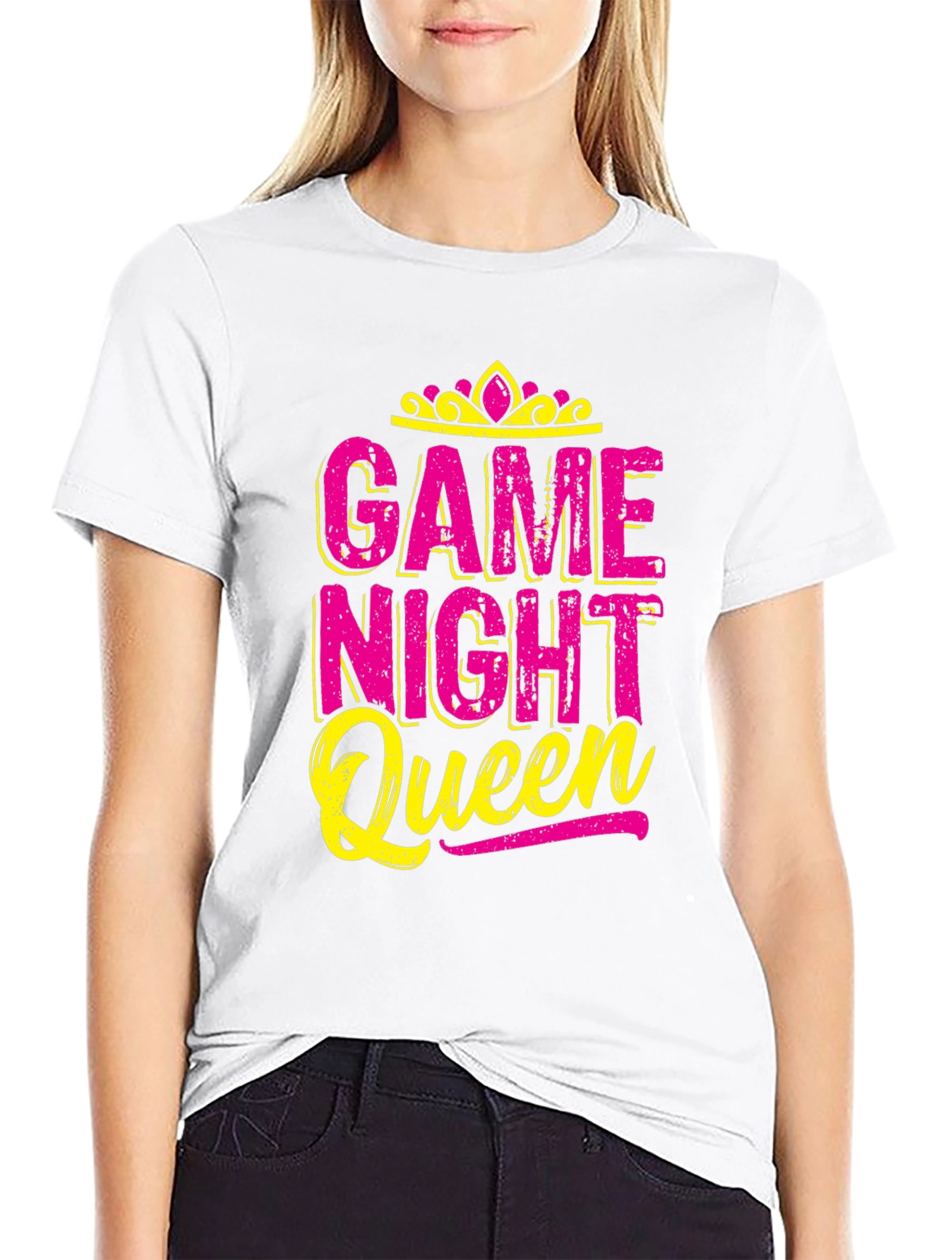 Game Night Queen T-Shirt - Pink & Yellow