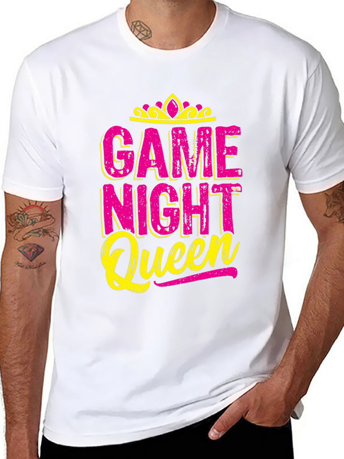 Game Night Queen T-Shirt - Pink & Yellow