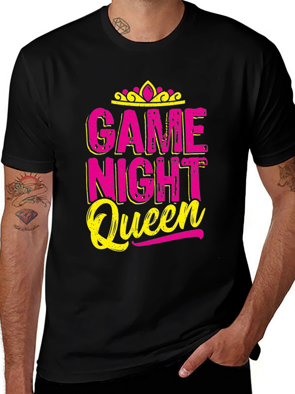 Game Night Queen T-Shirt - Pink & Yellow