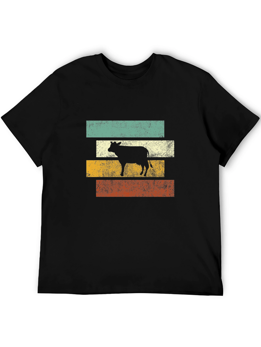 Retro Cow Graphic Tee - Black Cotton T-Shirt