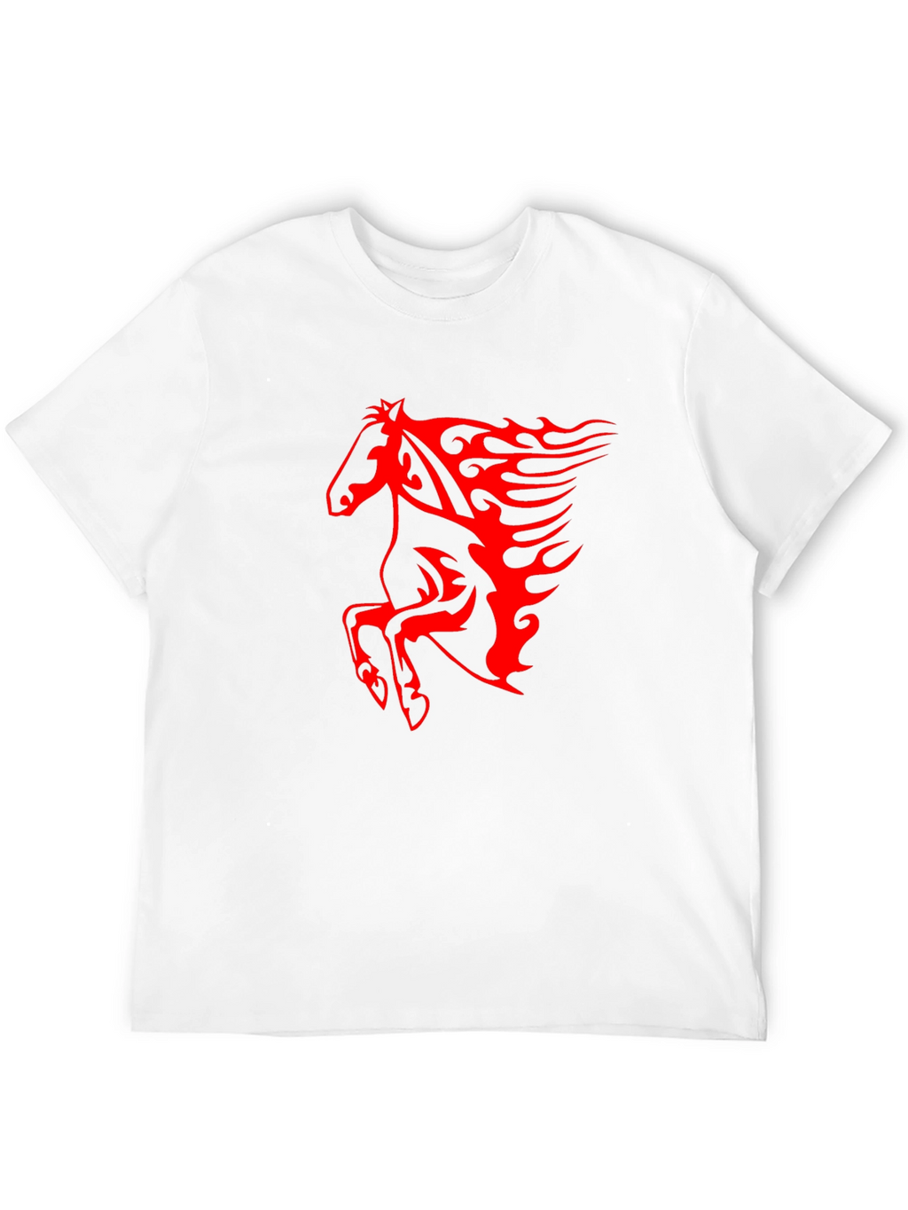 Mens Black T-Shirt with Fiery Red Horse Graphic