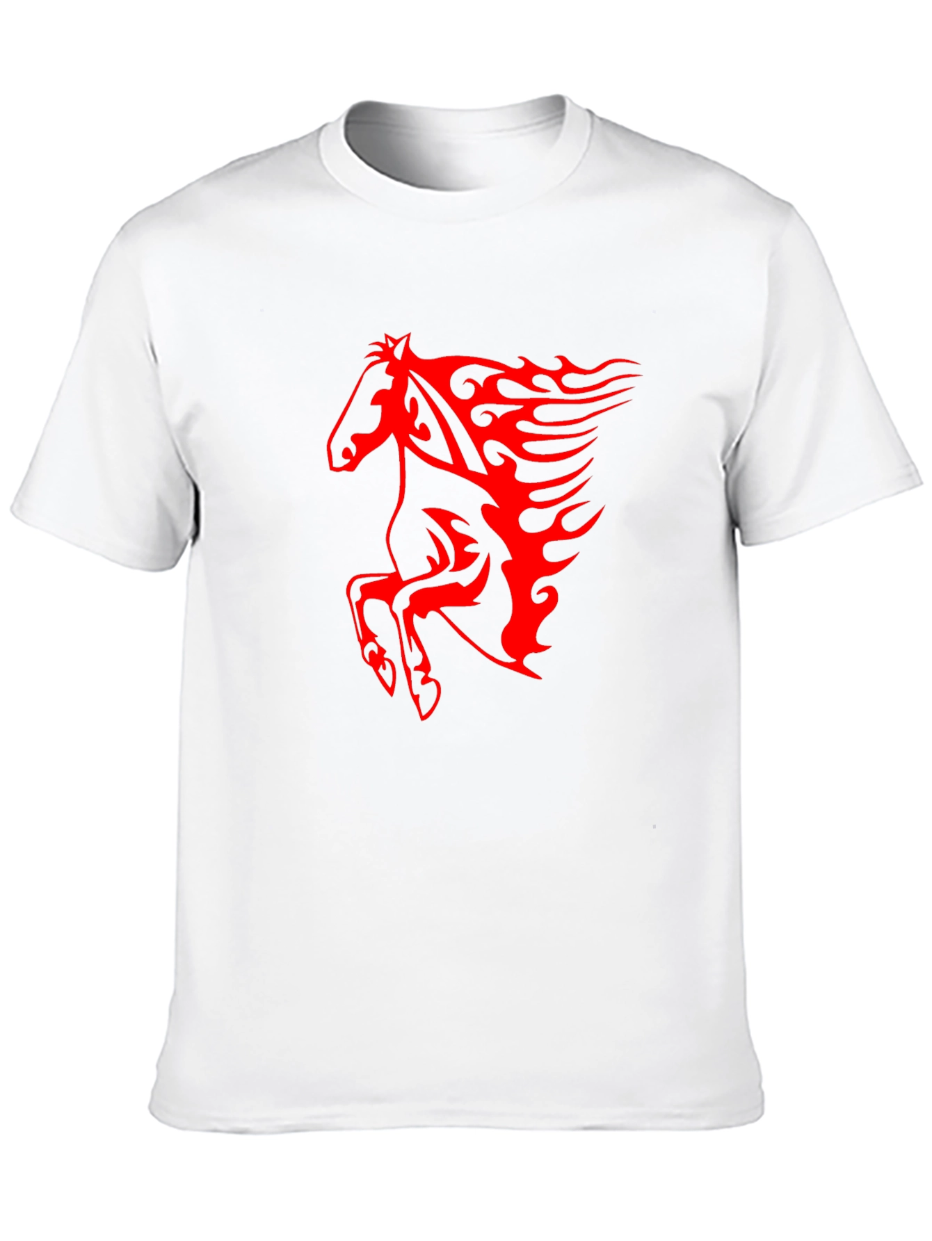 Mens Black T-Shirt with Fiery Red Horse Graphic