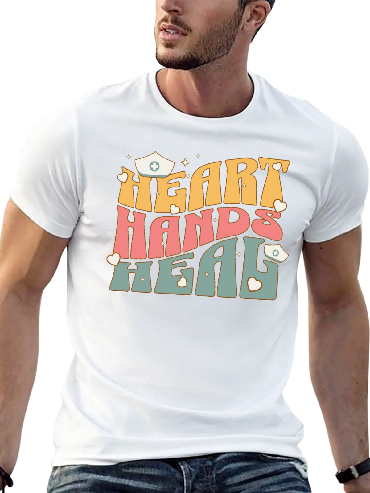Heart Hands Heal Nurse Graphic T-Shirt