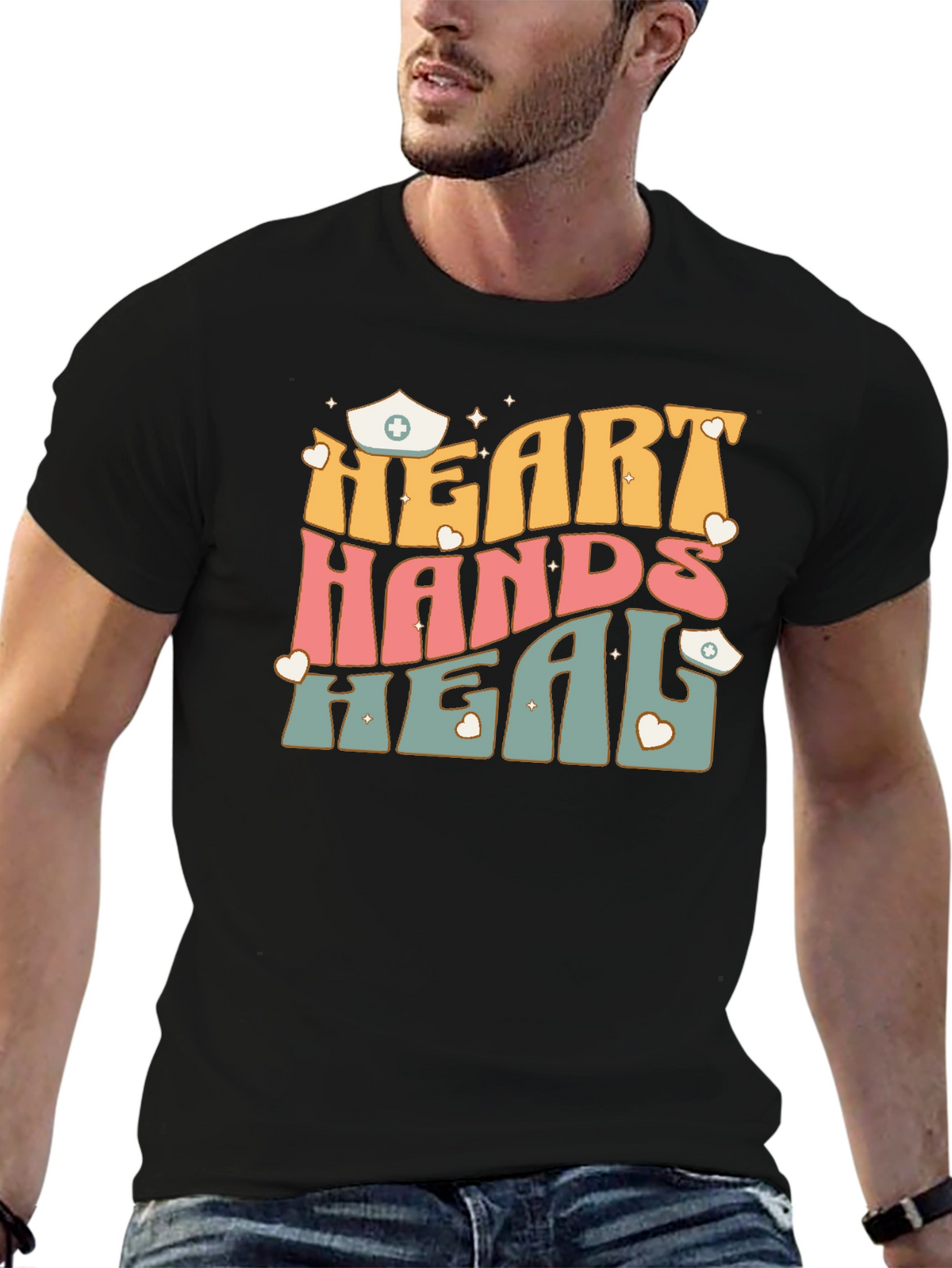 Heart Hands Heal Nurse Graphic T-Shirt