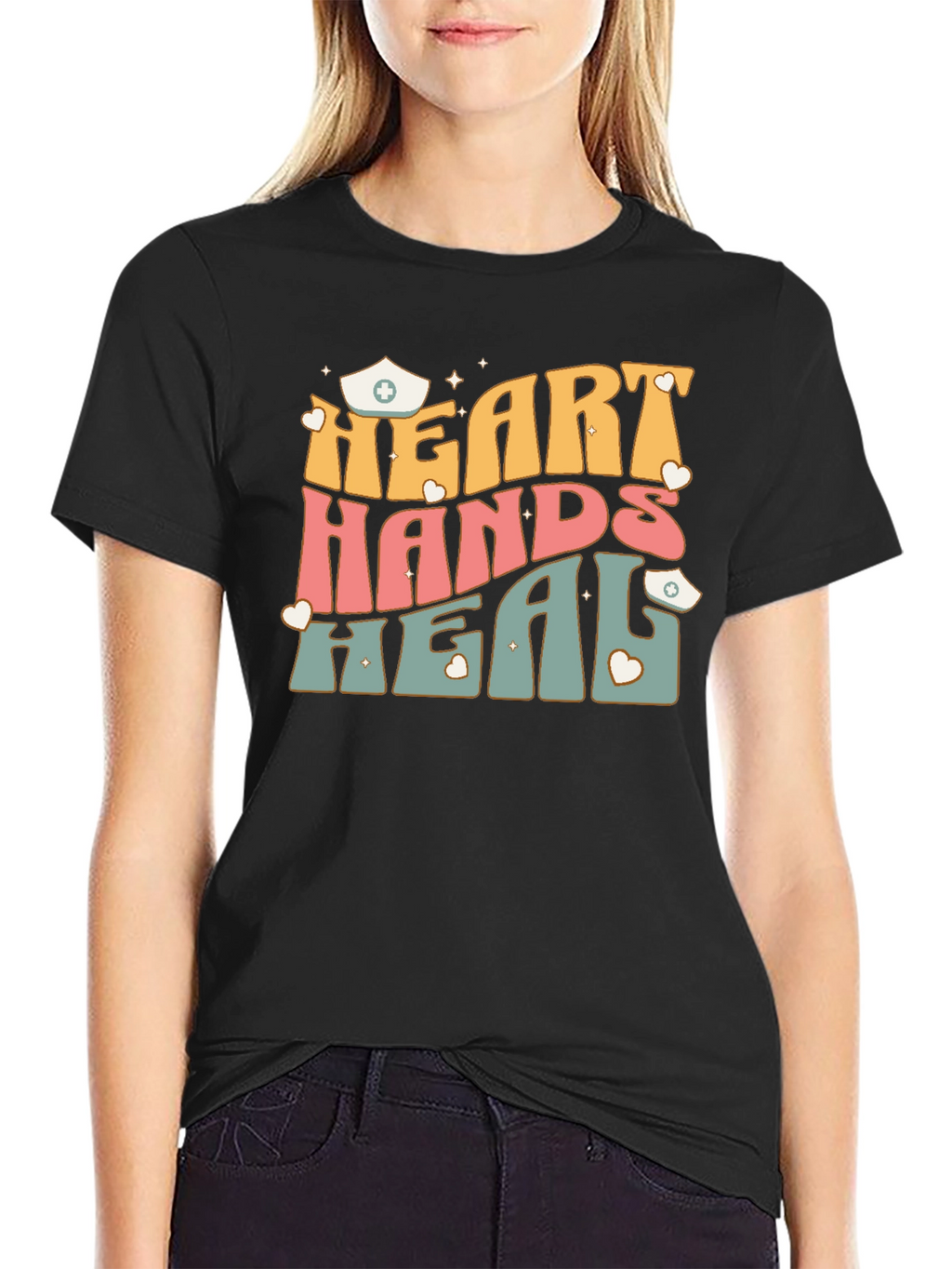 Heart Hands Heal Nurse Graphic T-Shirt