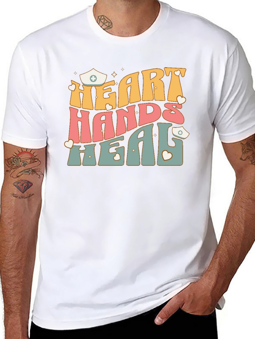 Heart Hands Heal Nurse Graphic T-Shirt