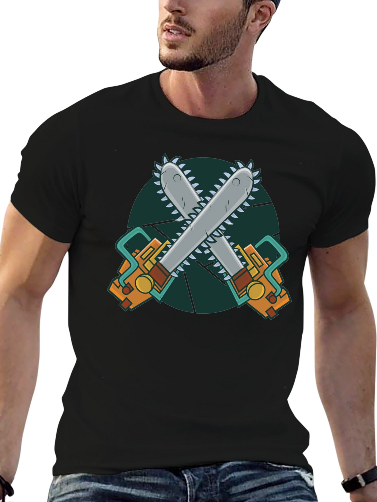 Chainsaw Graphic Print Black T-Shirt