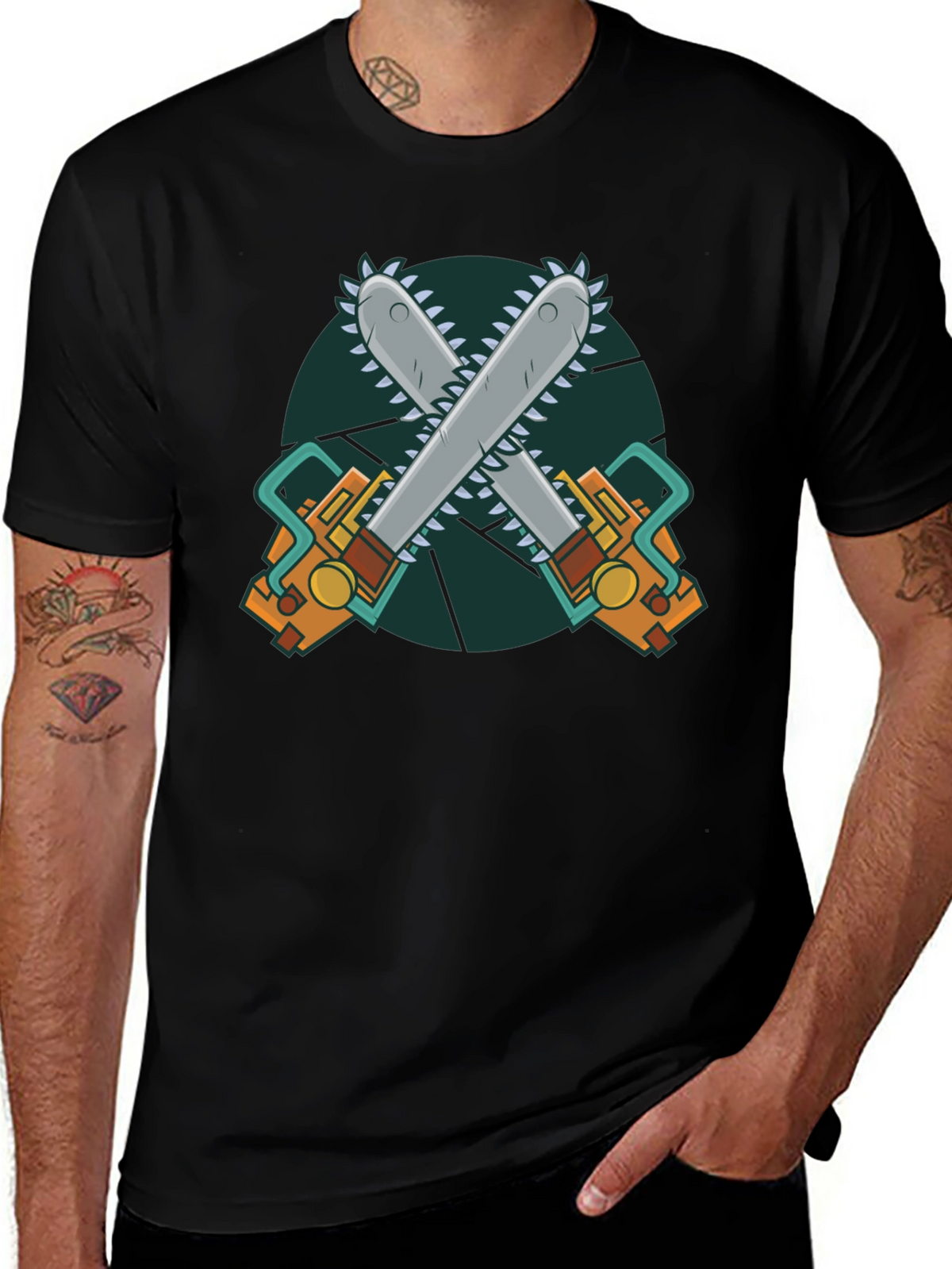Chainsaw Graphic Print Black T-Shirt