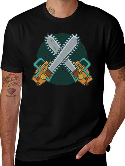 Chainsaw Graphic Print Black T-Shirt