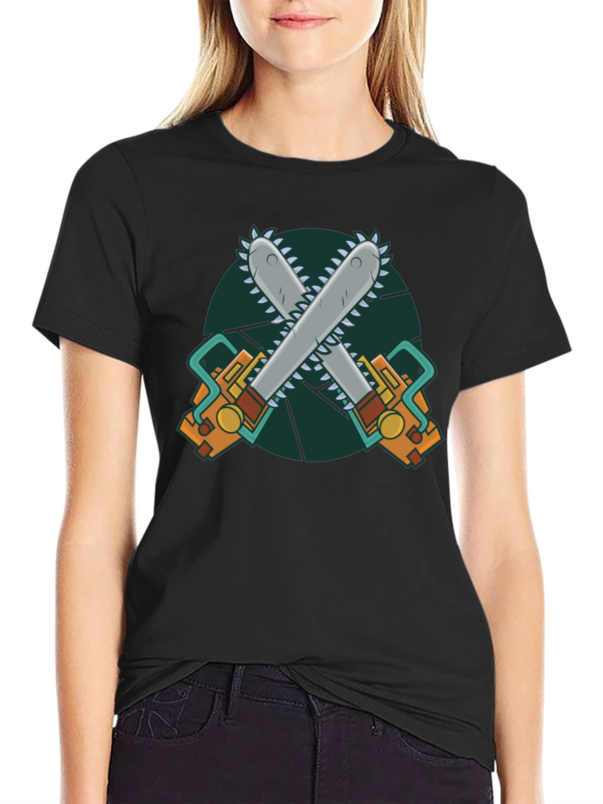 Chainsaw Graphic Print Black T-Shirt