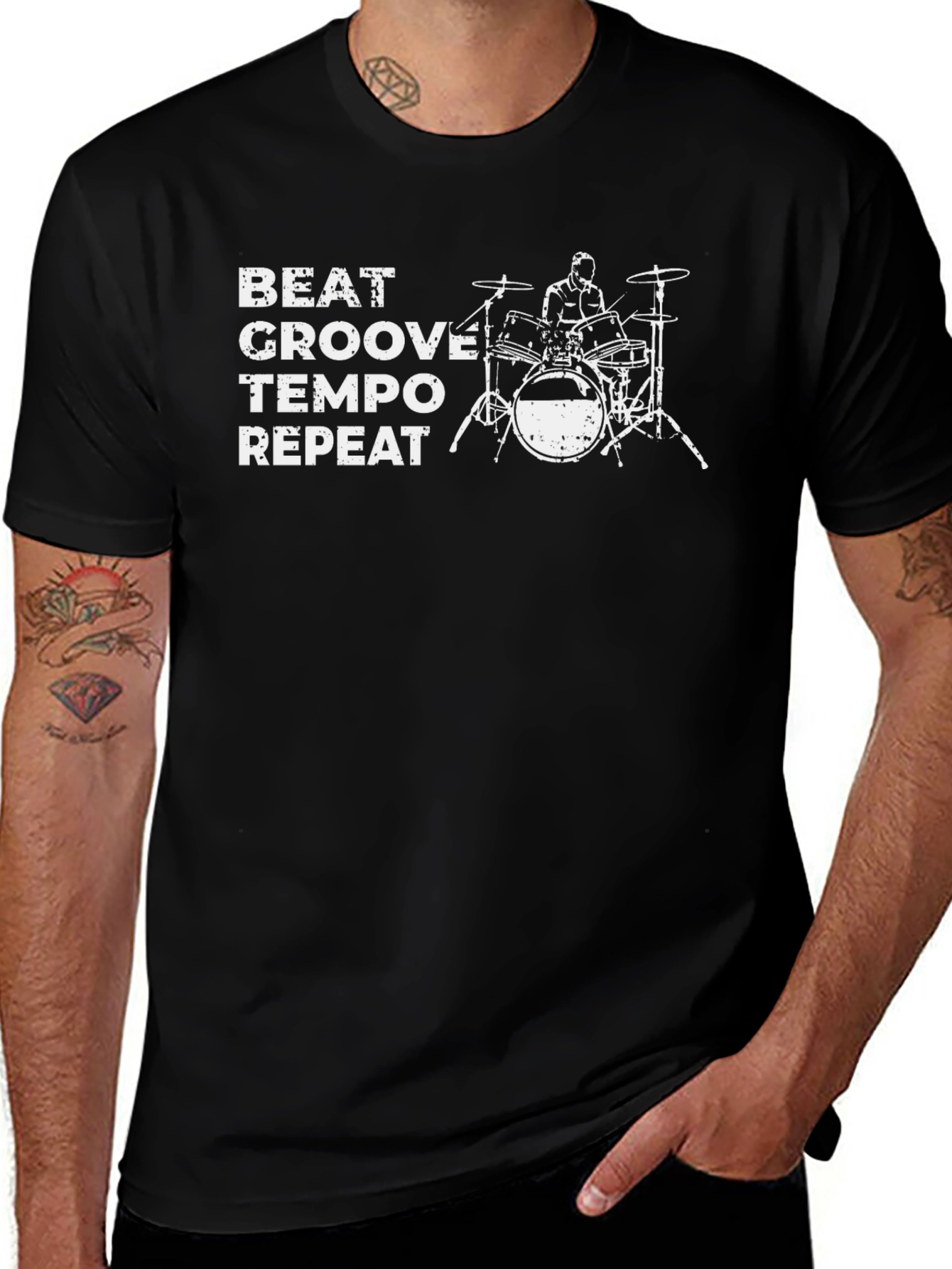 Drummer Beat Groove Tempo Repeat Graphic Tee