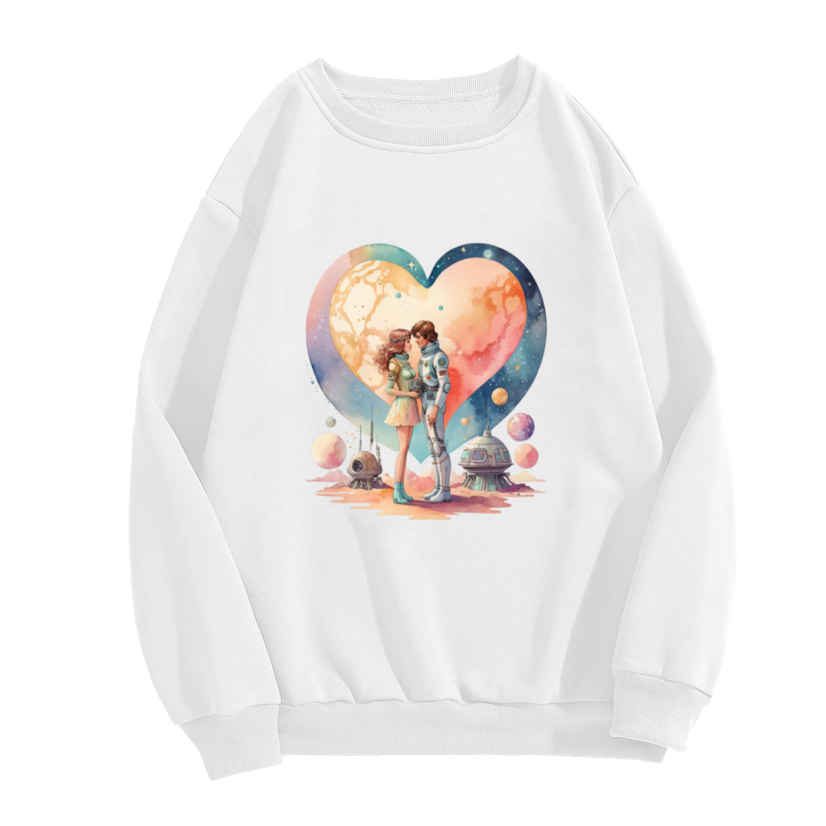 Space Love Astronaut Couple Crewneck Sweatshirt - Cosmic Romance Graphic Pullover, Sci-Fi Couple Gift, Galaxy Valentine Top