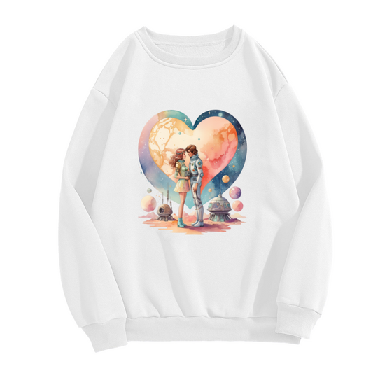 Space Love Astronaut Couple Crewneck Sweatshirt - Cosmic Romance Graphic Pullover, Sci-Fi Couple Gift, Galaxy Valentine Top