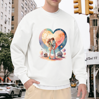 Space Love Astronaut Couple Crewneck Sweatshirt - Cosmic Romance Graphic Pullover, Sci-Fi Couple Gift, Galaxy Valentine Top