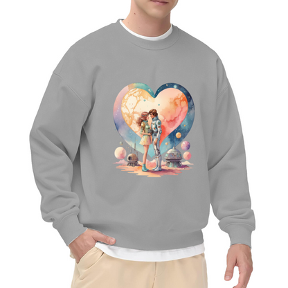Space Love Astronaut Couple Crewneck Sweatshirt - Cosmic Romance Graphic Pullover, Sci-Fi Couple Gift, Galaxy Valentine Top