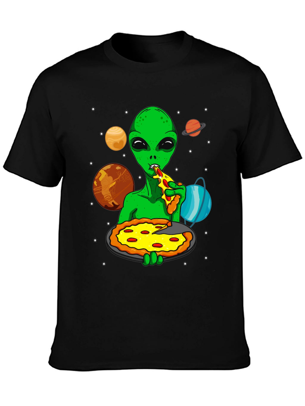 Alien Pizza Lover Graphic T-Shirt - Space Fun