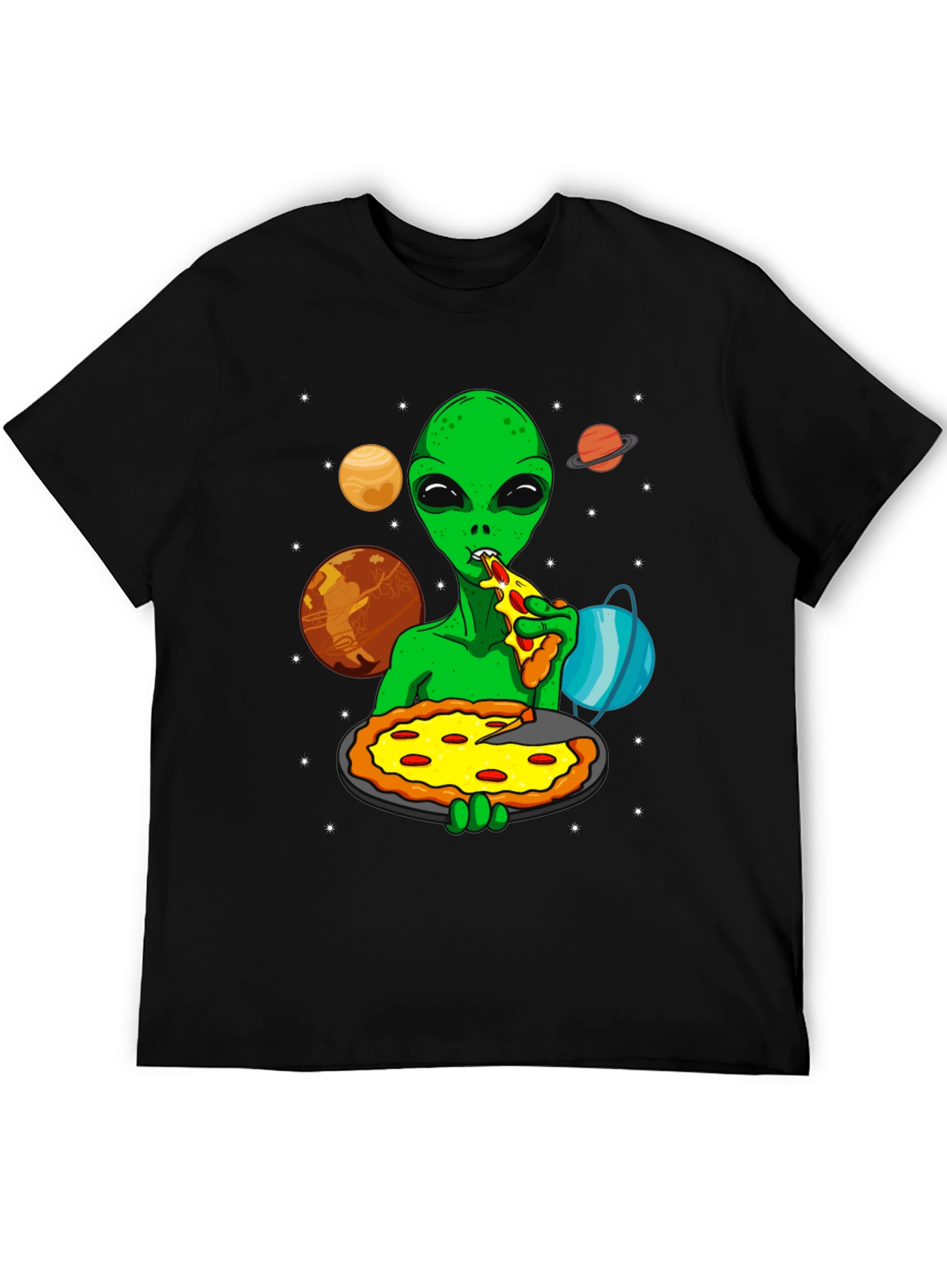 Alien Pizza Lover Graphic T-Shirt - Space Fun