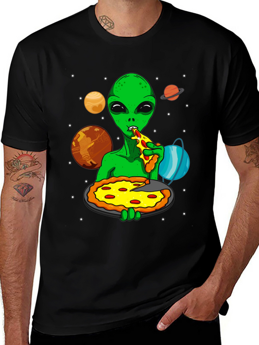 Alien Pizza Lover Graphic T-Shirt - Space Fun