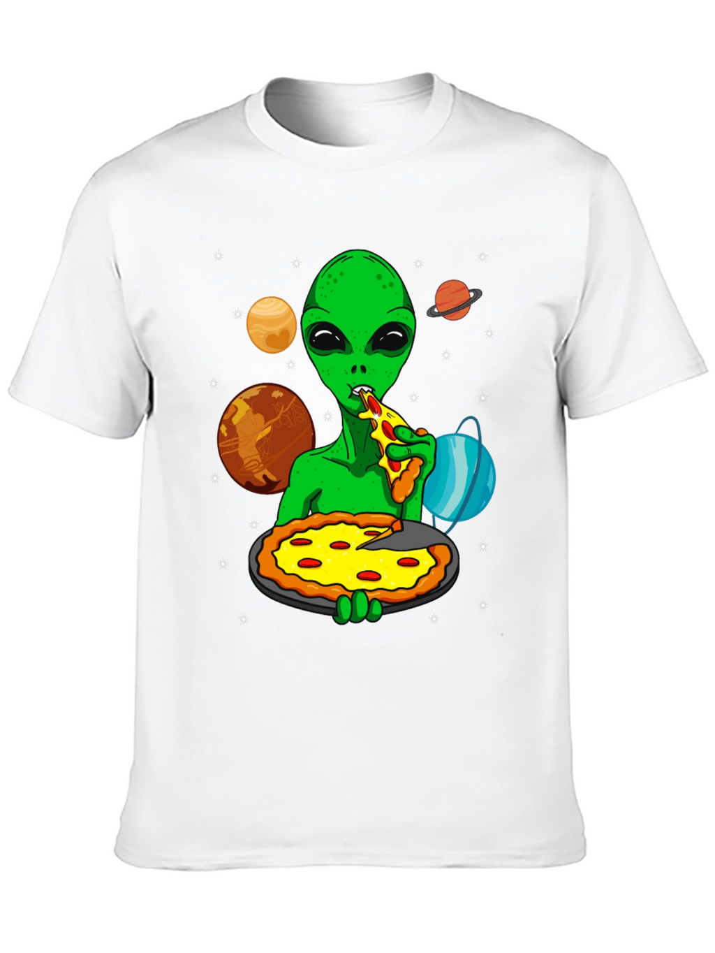 Alien Pizza Lover Graphic T-Shirt - Space Fun