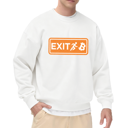 Bitcoin Exit Sign Running Man Crewneck Sweatshirt, Crypto Emergency Exit Parody Pullover, BTC Gift