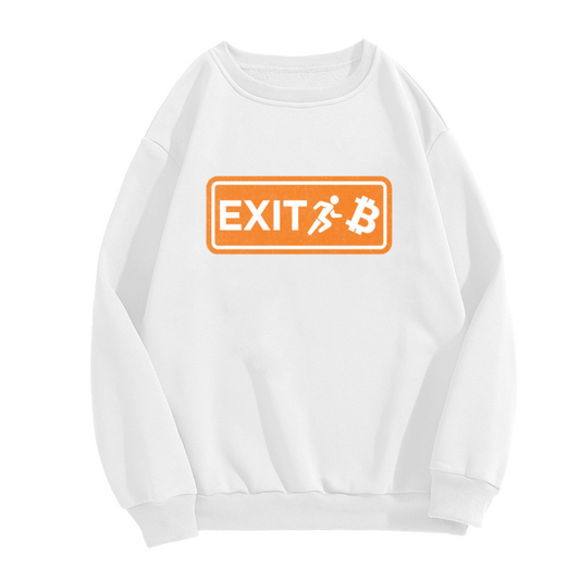 Bitcoin Exit Sign Running Man Crewneck Sweatshirt, Crypto Emergency Exit Parody Pullover, BTC Gift