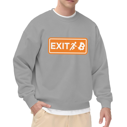 Bitcoin Exit Sign Running Man Crewneck Sweatshirt, Crypto Emergency Exit Parody Pullover, BTC Gift