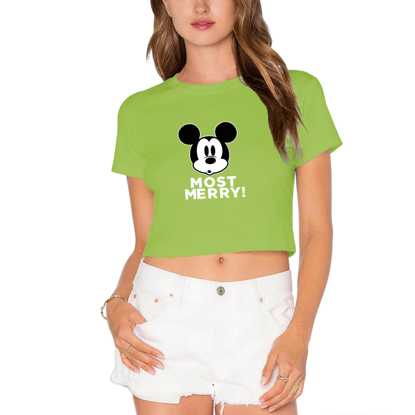 Fun Mickey Mouse Most Merry Graphic Red Cropped Top