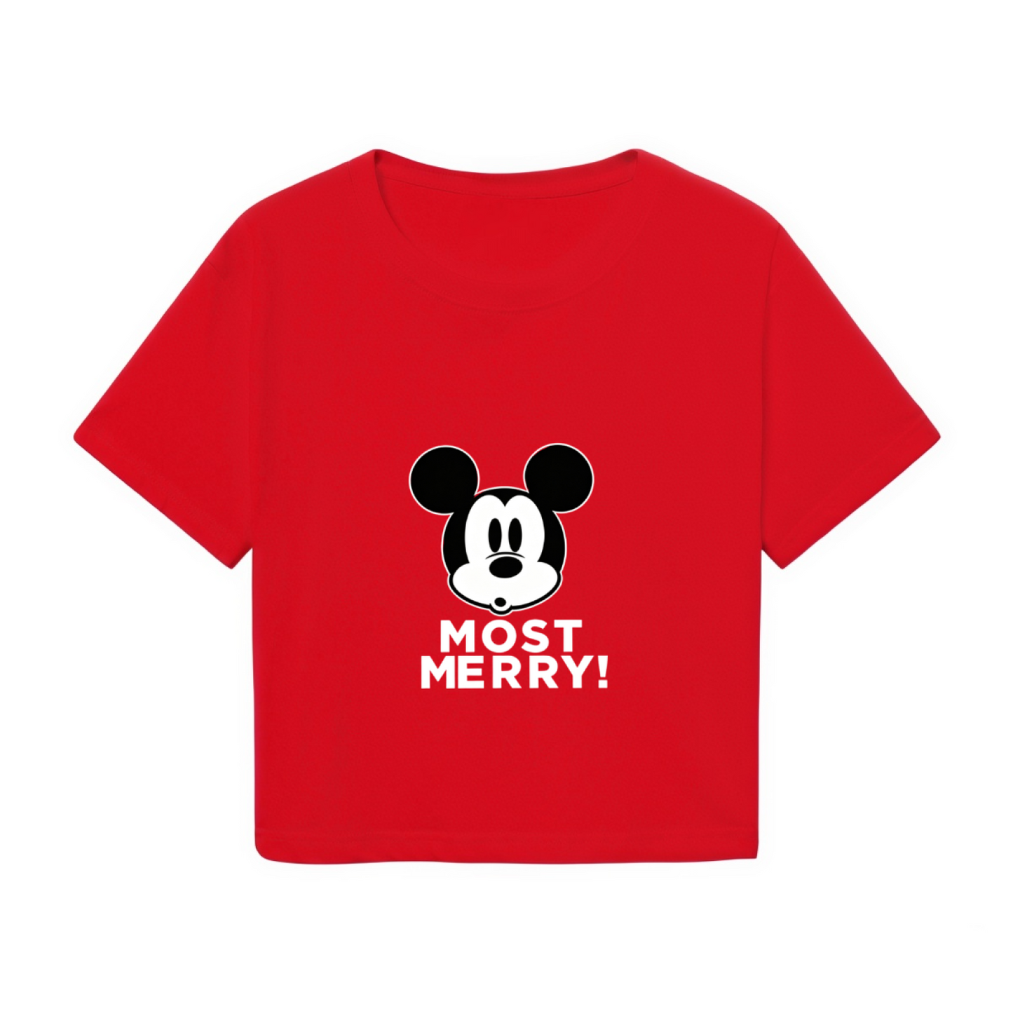 Fun Mickey Mouse Most Merry Graphic Red Cropped Top