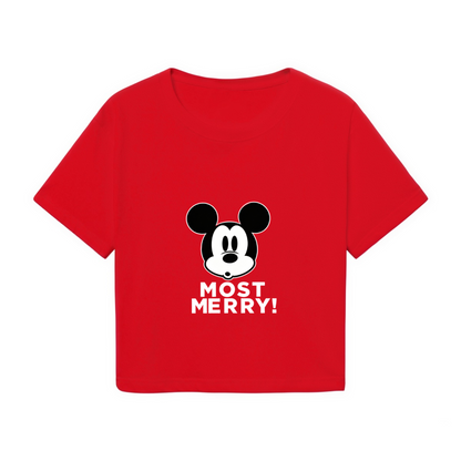 Fun Mickey Mouse Most Merry Graphic Red Cropped Top
