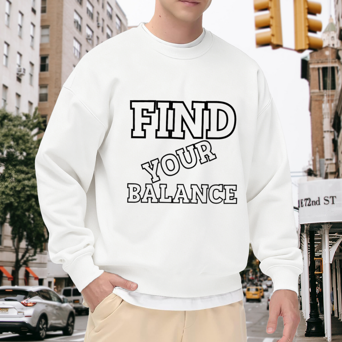 Find Your Balance Crewneck Sweatshirt - Minimal Sporty Lettering Pullover, Motivation Gym Graphic, Wellness Top