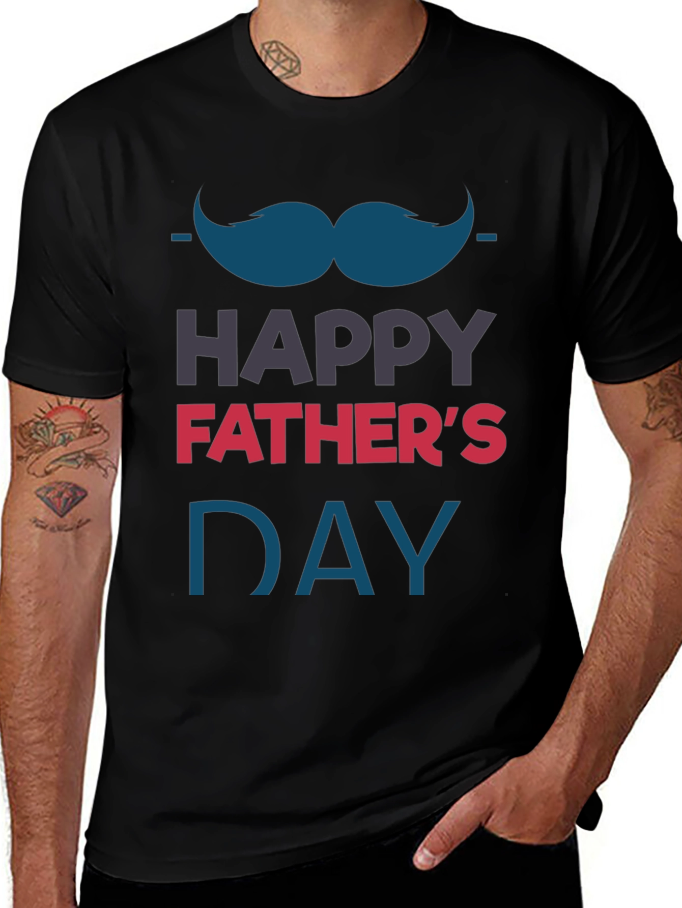 Happy Fathers Day T-Shirt - Mustache Graphic