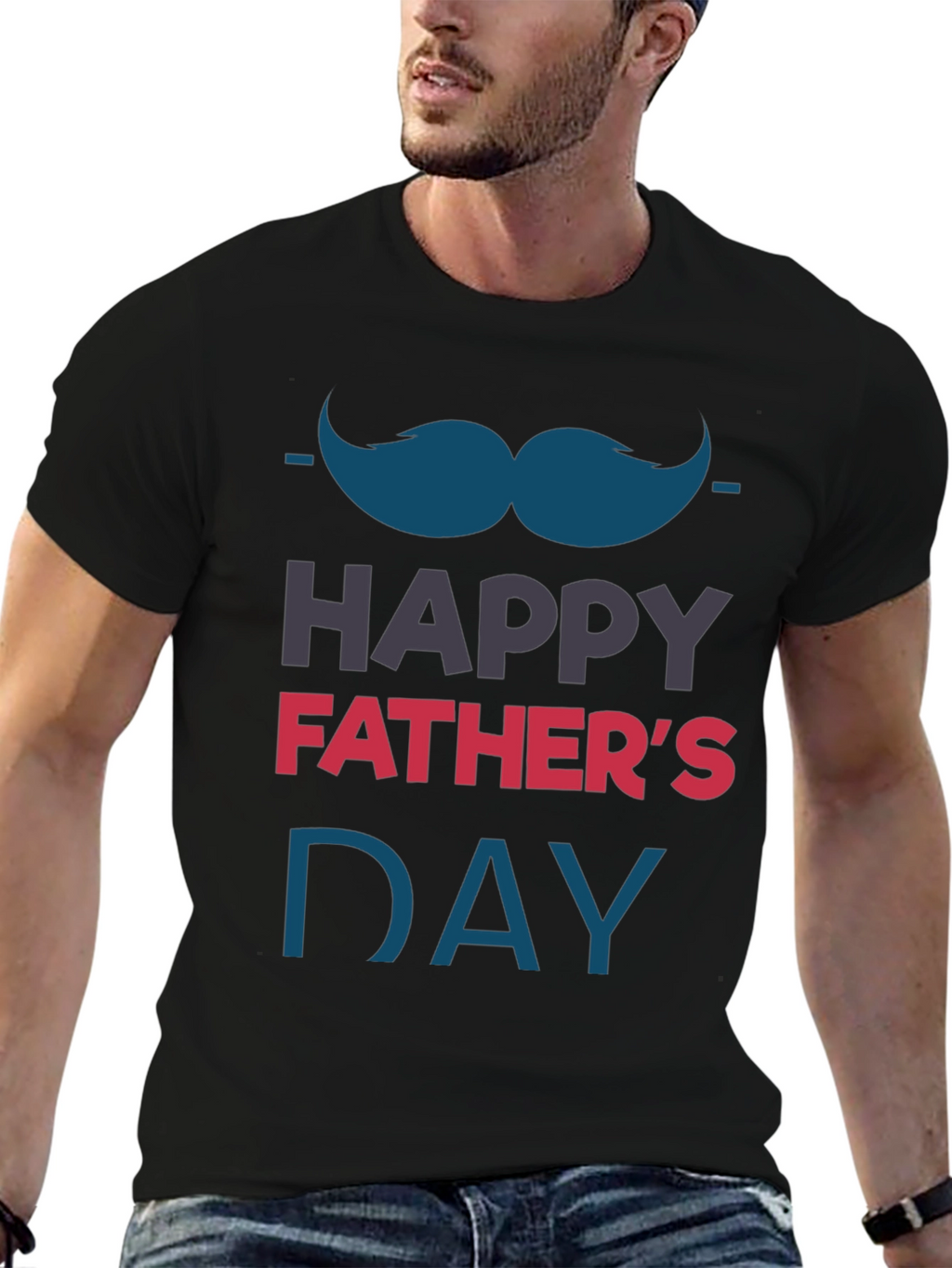 Happy Fathers Day T-Shirt - Mustache Graphic