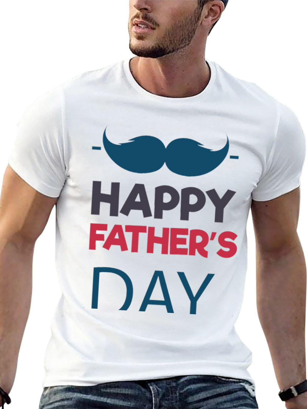 Happy Fathers Day T-Shirt - Mustache Graphic