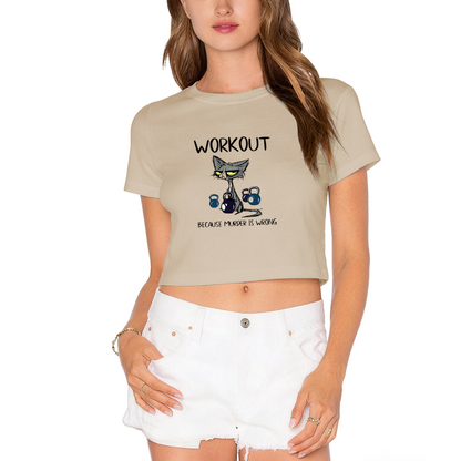 Grumpy Cat Workout Funny Sarcasm Light Gray Crop Tee