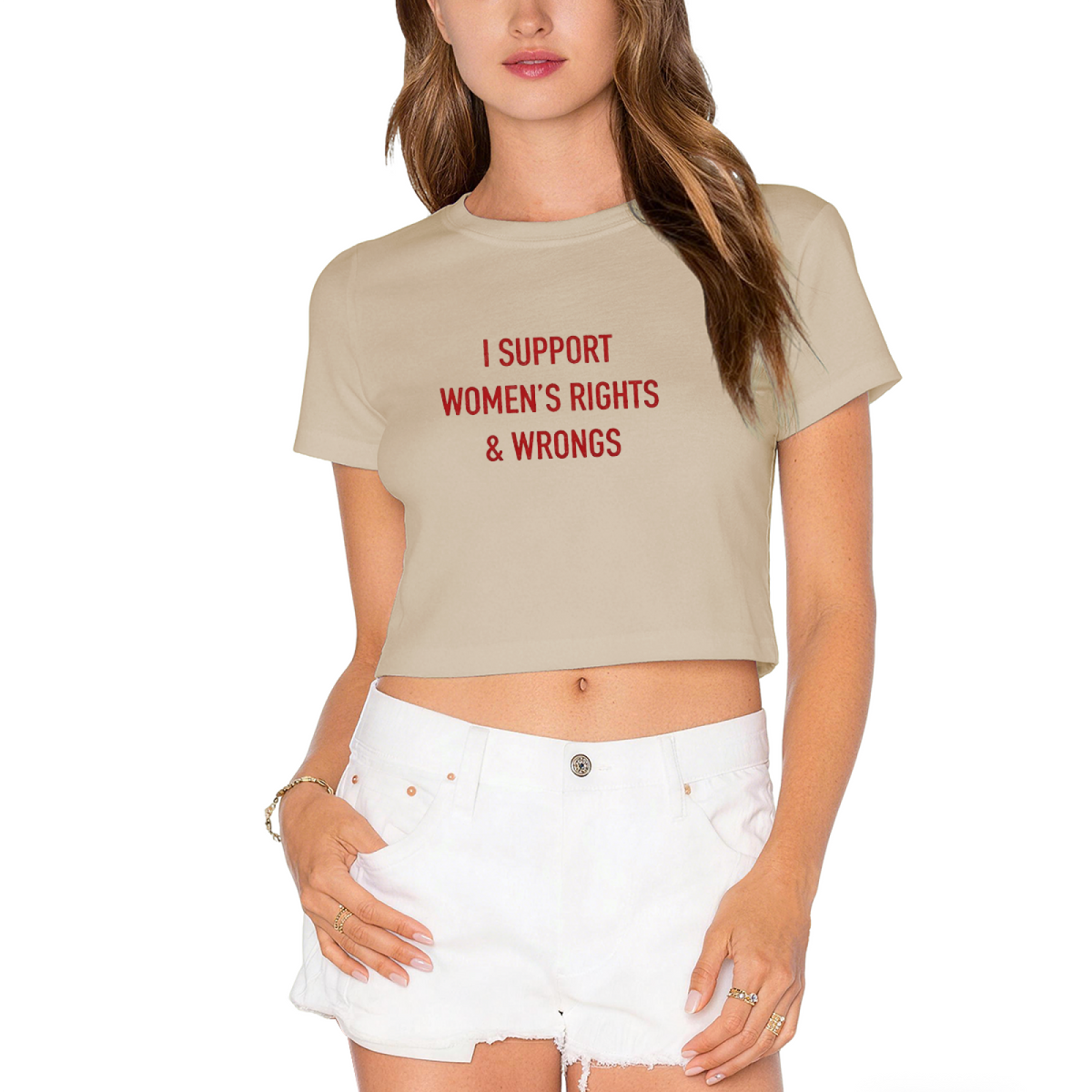 Statement Black Crop Tee With I Support Women¡¯s Rights & Wrongs Red Words