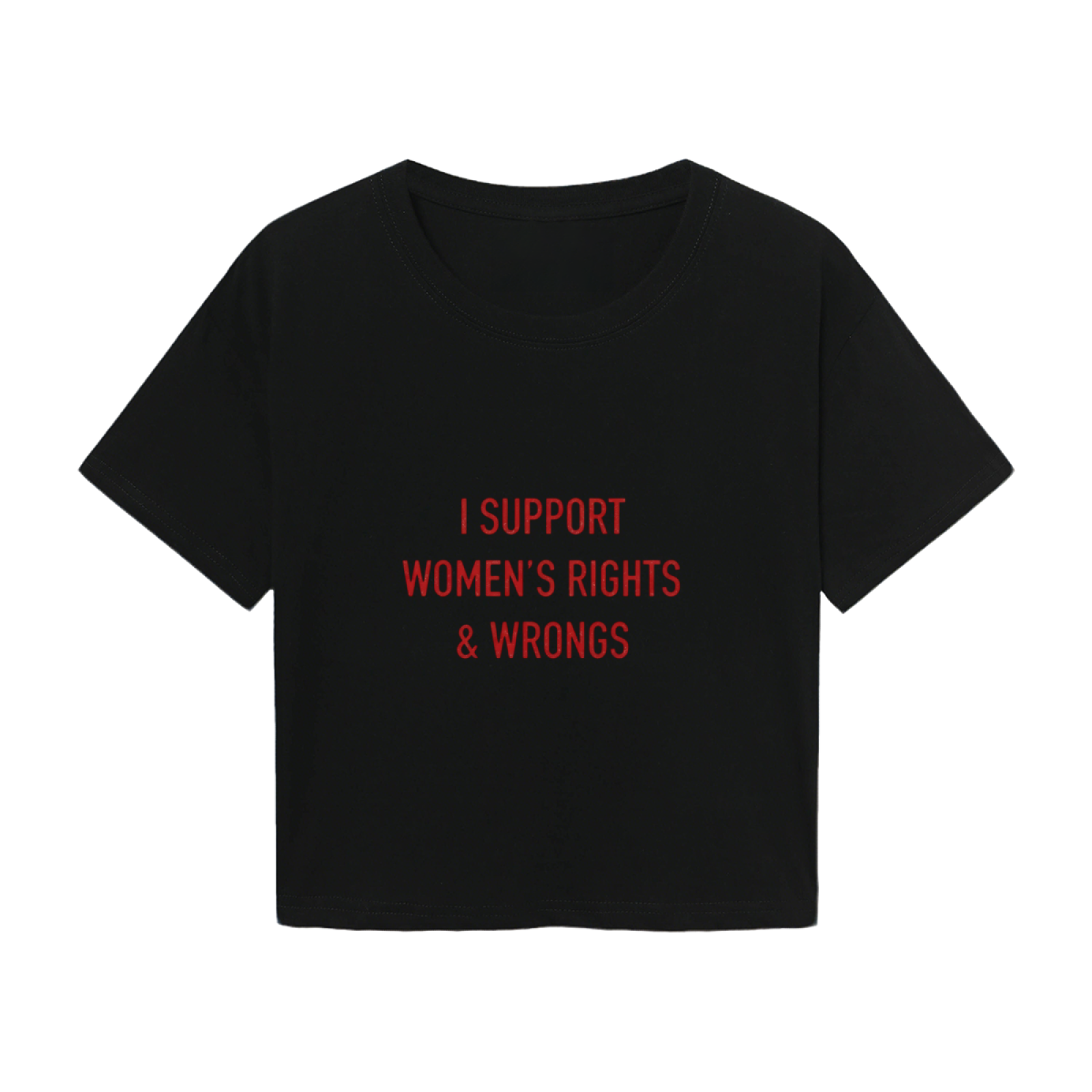 Statement Black Crop Tee With I Support Women¡¯s Rights & Wrongs Red Words