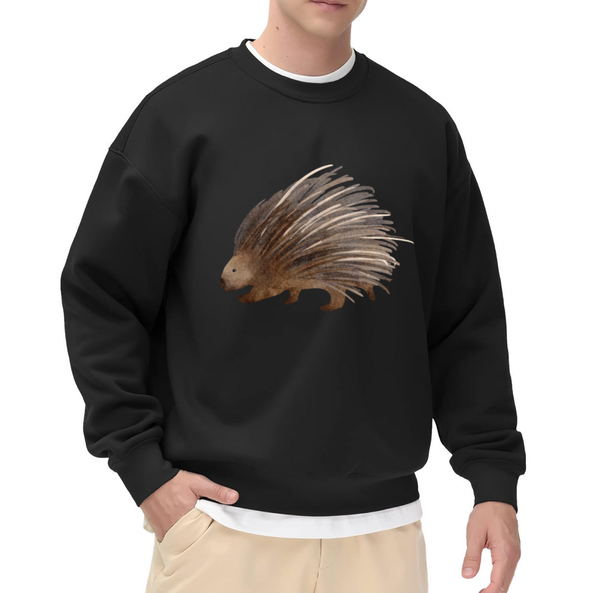 Watercolor Hedgehog Animal Art Crewneck Sweatshirt | Hand-Painted Woodland Creature Pullover, Nature Lover Gift
